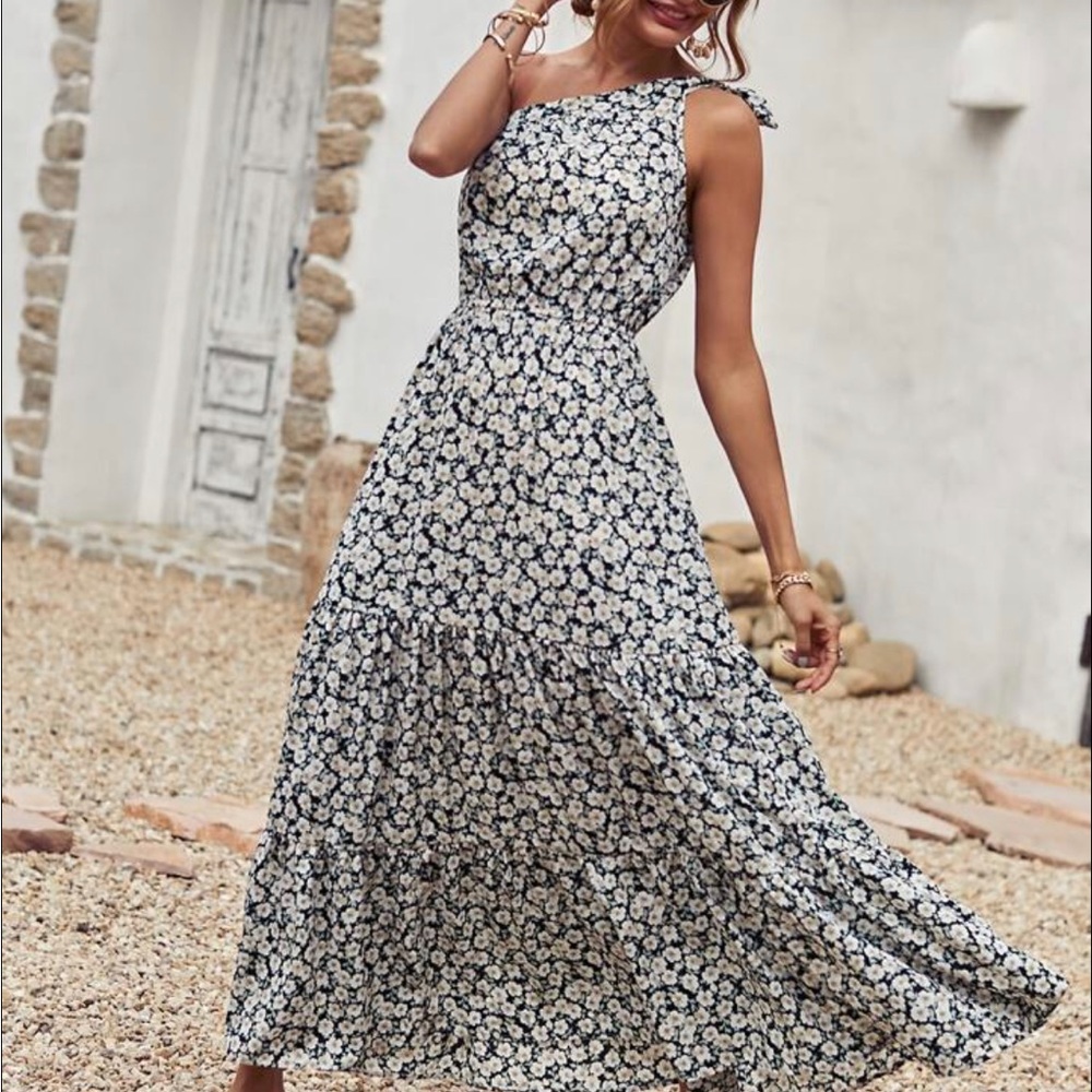 SHEIN VCAY Allover Floral One Shoulder A-Line Dress XL